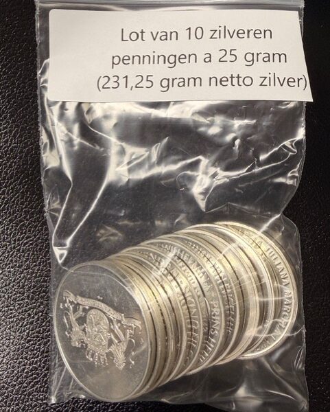 10 zilveren penningen a 25 gram