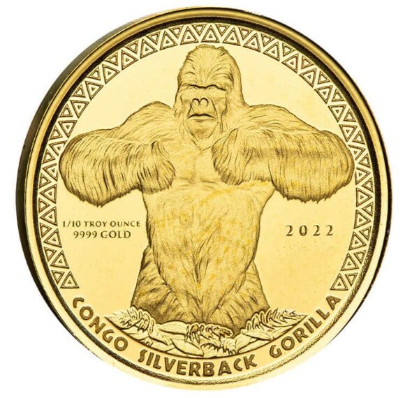 Gouden Congo / Kongo Gorilla 1/10 oz 2022 (1.000 oplage)