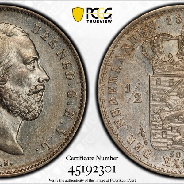 Halve gulden 1868 open 8 PCGS AU58