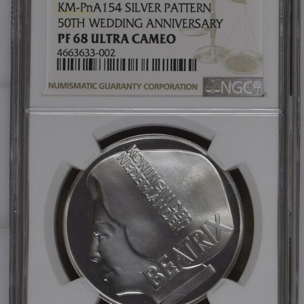 50 gulden 1987 Proefslag 50 jarig huwelijk Juliana en Bernard PF68 UCAM NGC zilver
