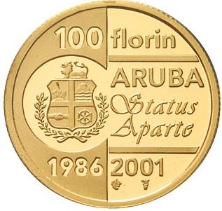 Aruba gouden 100 florin 2001 - 15 jaar Status Aparte (7.5% boven spot)