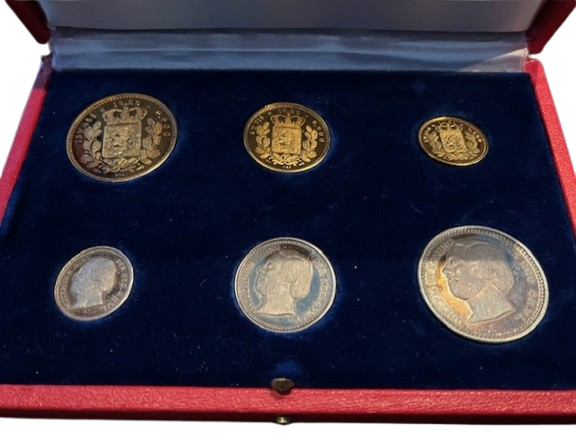 3 Gouden en 3 Zilveren Replica’s van de Dubbele, Enkele en Halve Gouden Willem 1850 - Image 2