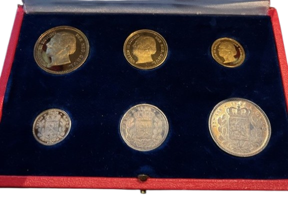 3 Gouden en 3 Zilveren Replica’s van de Dubbele, Enkele en Halve Gouden Willem 1850 - Image 3