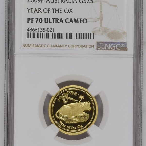 Gouden Lunar II – 1/4 oz 2009 Year of the Ox – 25 Dollars – NGC PR70DCAM
