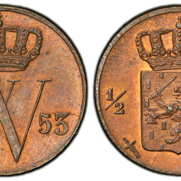 1/2 cent 1853 MS65 RB PCGS WILLEM III