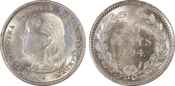 Zeldzame Wilhelmina 10 cent 1905 MS66 | 101 munten