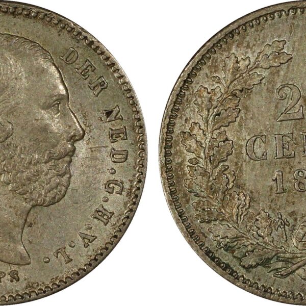 25 cent 1890 MS62 Met Punt PCGS Willem III