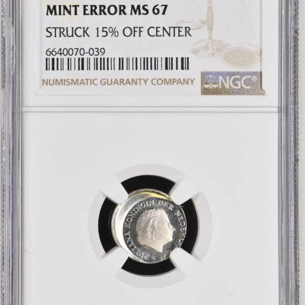 Koningin Juliana 10 cent 1980 Mint Error NGC MS67 15% off center