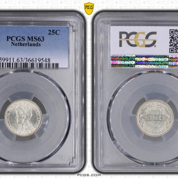 PCGS 25 cent 1915 MS63 Wilhelmina Top Pop