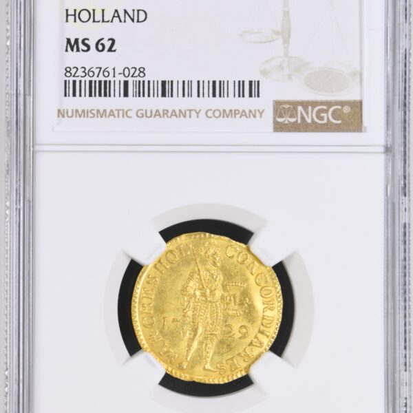 Provincie Holland Gouden Dukaat 1729 MS62 NGC - VOC Vliegenthart Shipwreck