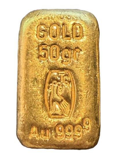 50 gram goudbaar gegoten (Hand)