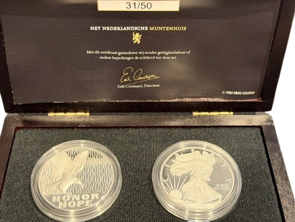9/11 Set American Silver Eagle 1 oz 2011 Proof en Honor and Hope 1 oz