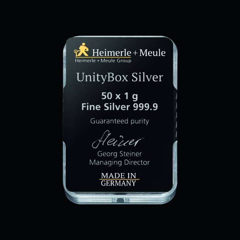 50 x 1 gram zilverbaar Heimerle + Meule Unity box