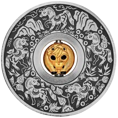 Tuvalu - Year of the Horse Rotating Charm Antique 1 oz 2026 (3.000 oplage) (3 stuks) - Image 2