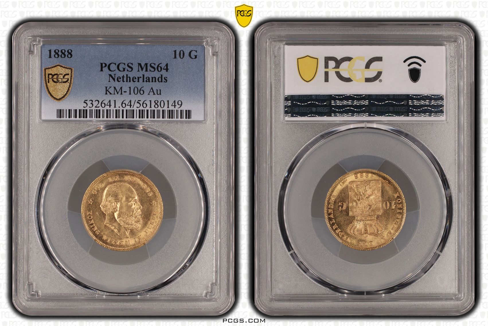 10 gulden 1888 MS64 PCGS slab