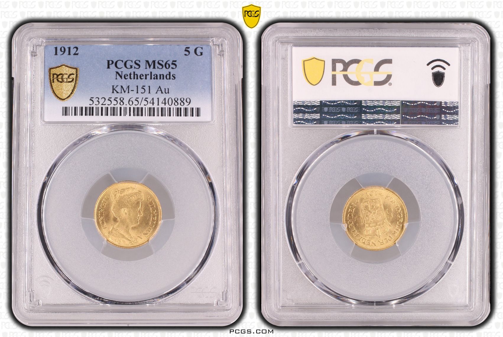 5 gulden 1912 MS65 PCGS slab