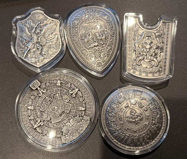 5 stuks bijzondere 2 oz Shield en Rounds Antique Finish Doomed- Lot van 10 oz