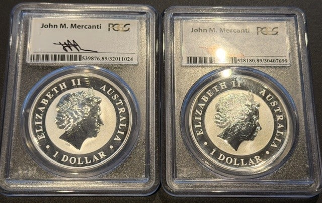 Wedge Tailed Eagle 2014 + 2015 PCGS Gem BU- 2 stuks á 1 oz zilver - Image 2